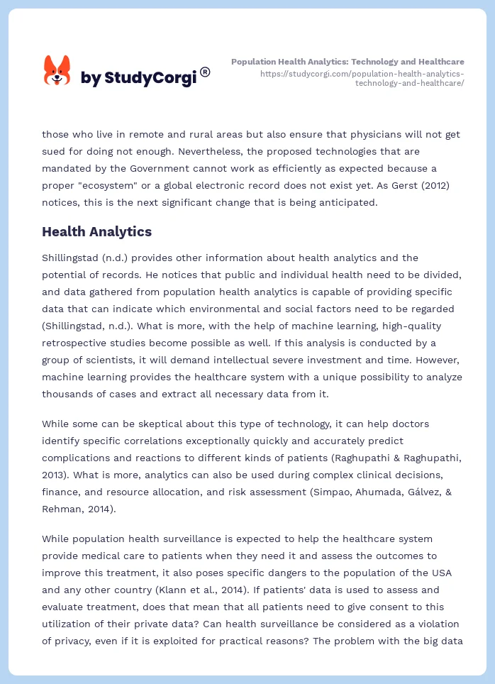 Population Health Analytics: Technology and Healthcare. Page 2