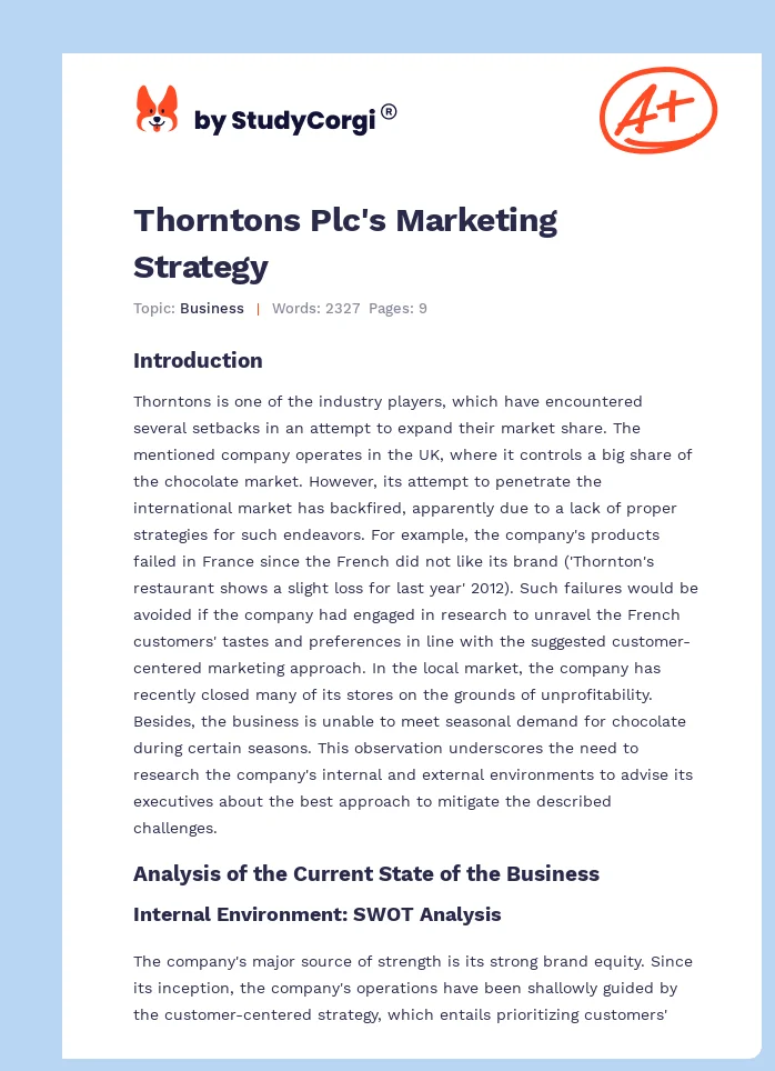 Thorntons Plc's Marketing Strategy. Page 1
