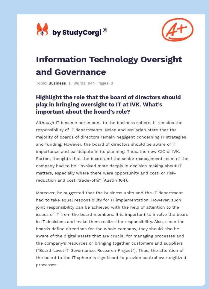 Information Technology Oversight and Governance. Page 1