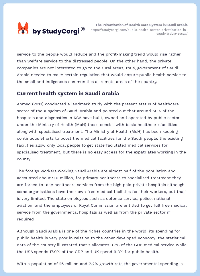 The Privatization of Health Care System in Saudi Arabia. Page 2