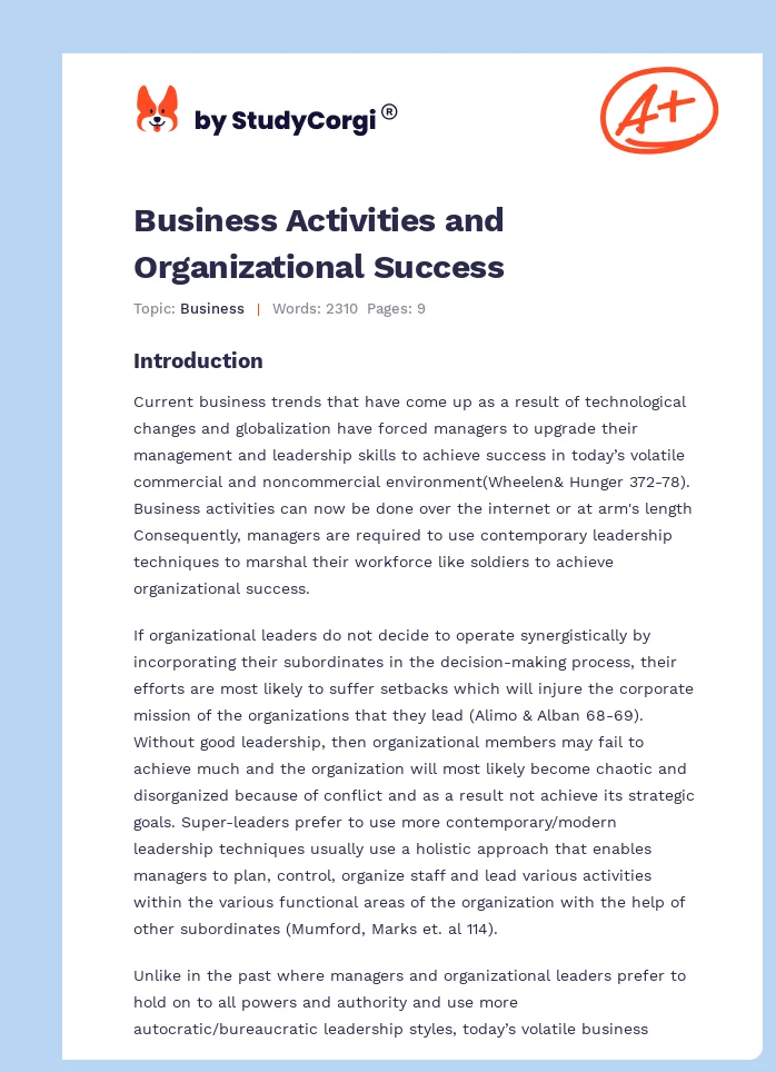 Business Activities and Organizational Success. Page 1