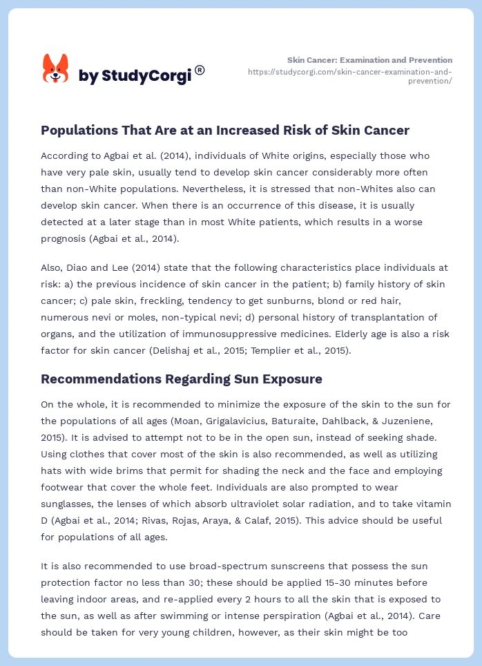 Skin Cancer: Examination and Prevention. Page 2