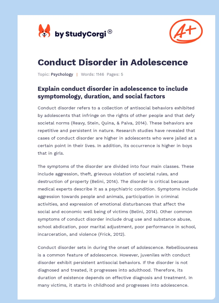 Conduct Disorder in Adolescence. Page 1