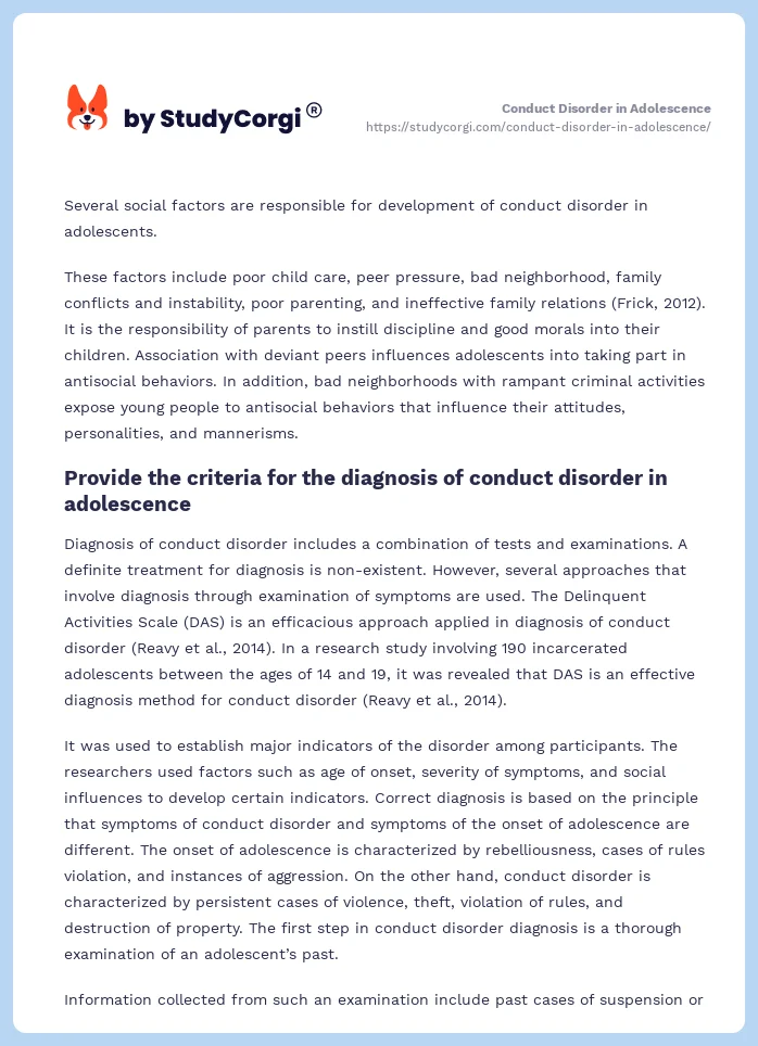 Conduct Disorder in Adolescence. Page 2