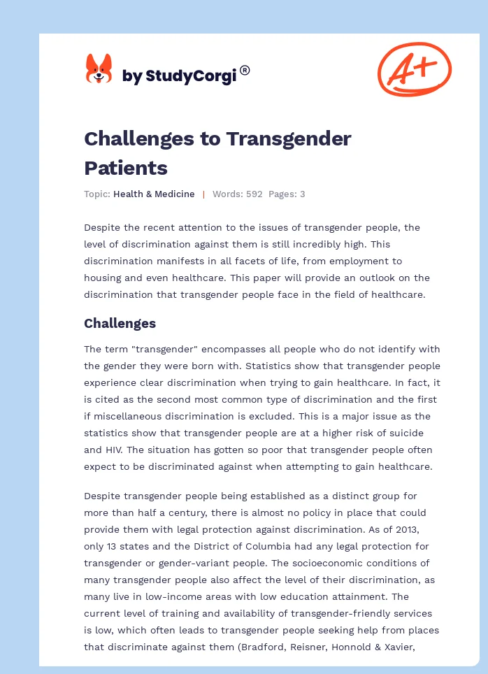 Challenges to Transgender Patients. Page 1