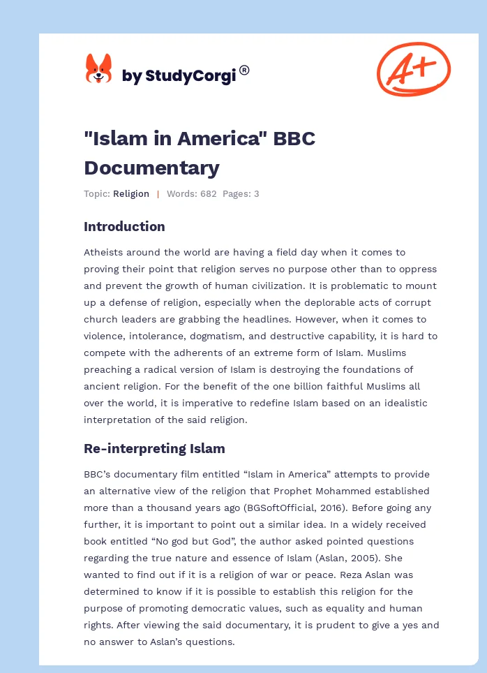 "Islam in America" BBC Documentary. Page 1