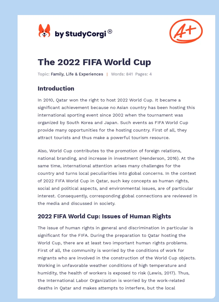 The 2022 FIFA World Cup. Page 1