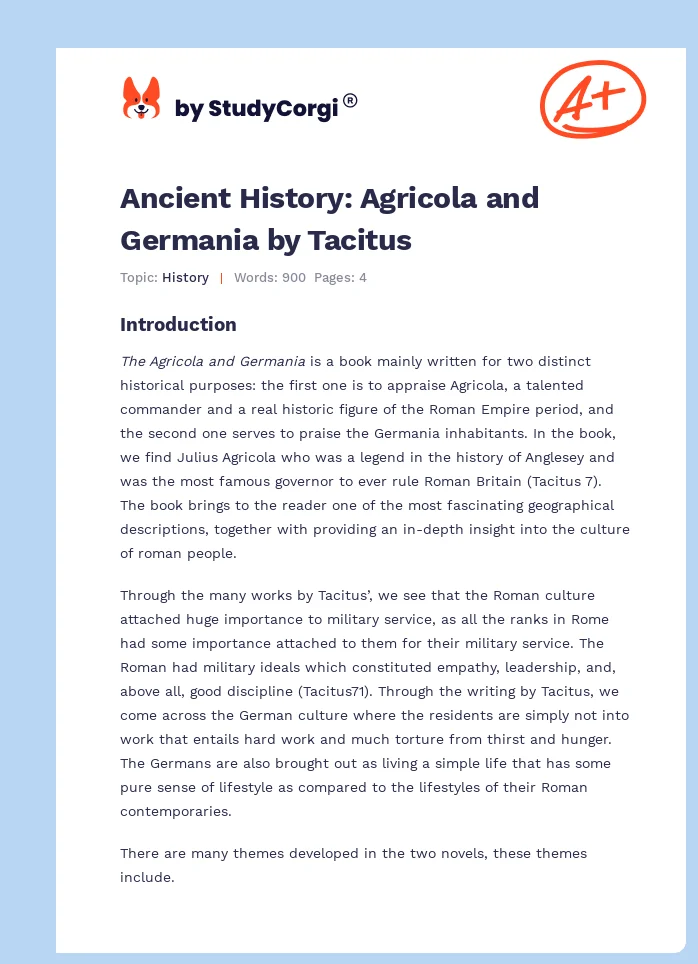 Ancient History: Agricola and Germania by Tacitus. Page 1