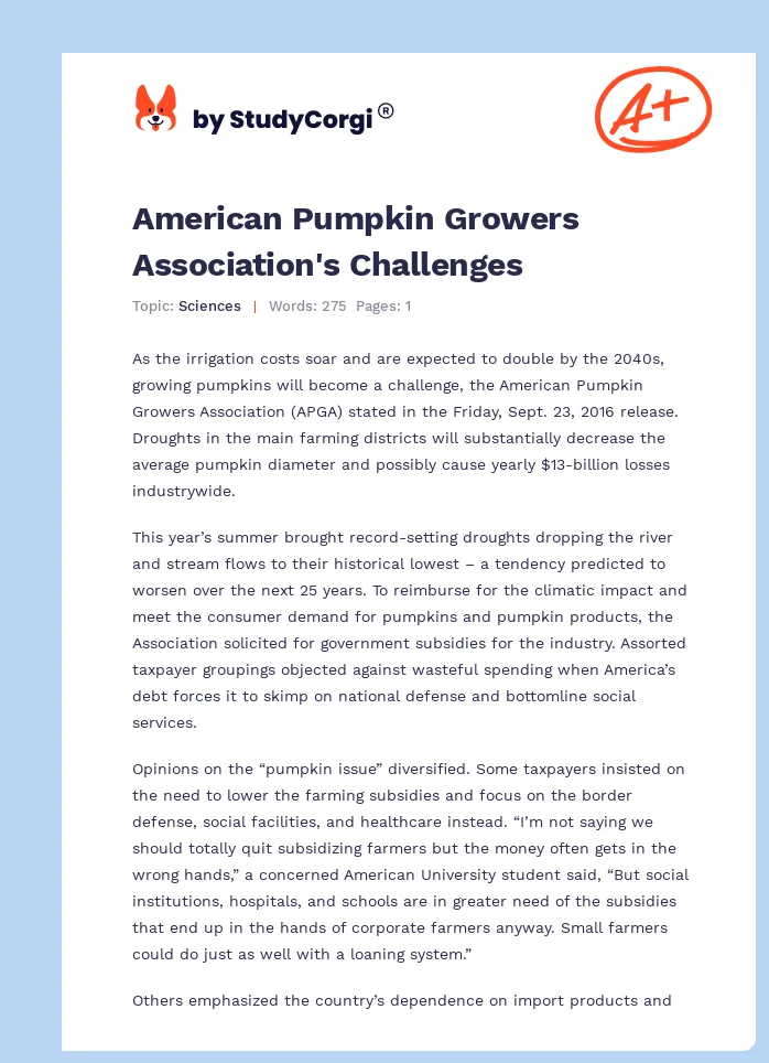 American Pumpkin Growers Association's Challenges. Page 1