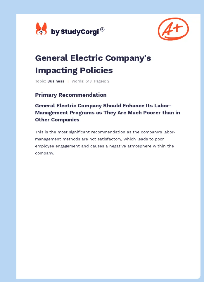 General Electric Company's Impacting Policies. Page 1