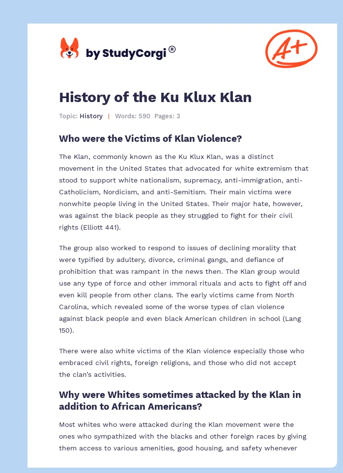 History of the Ku Klux Klan. Page 1