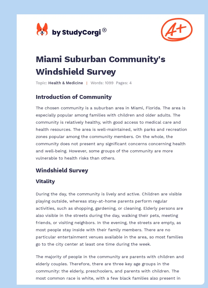 Miami Suburban Community's Windshield Survey. Page 1