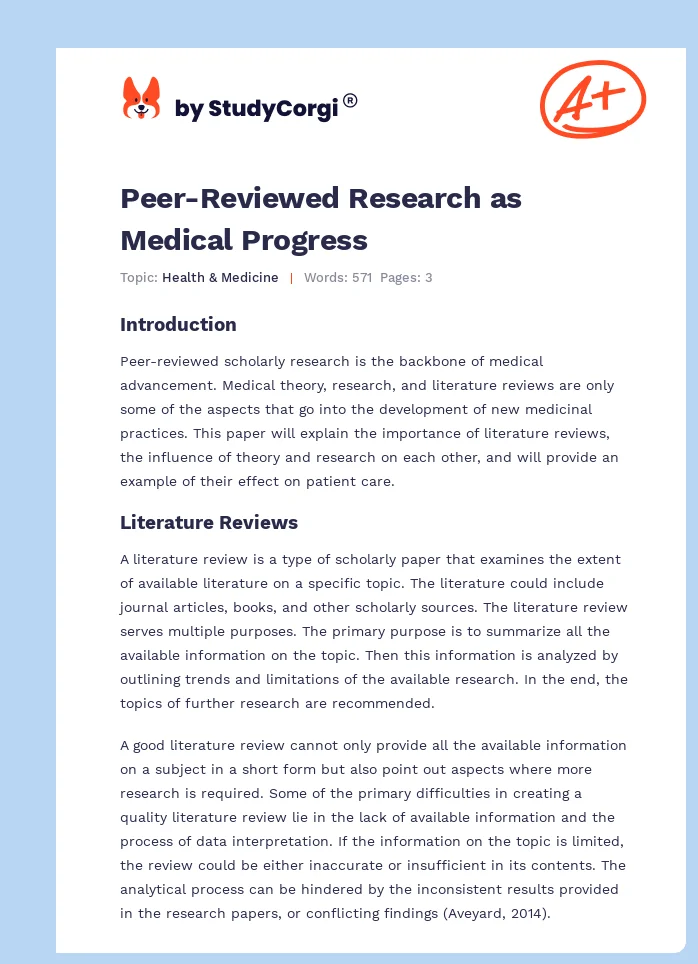 Peer-Reviewed Research as Medical Progress. Page 1