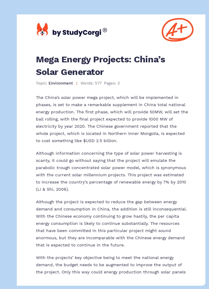 Mega Energy Projects: China’s Solar Generator. Page 1