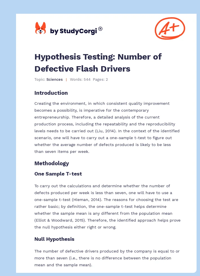 Hypothesis Testing: Number of Defective Flash Drivers. Page 1