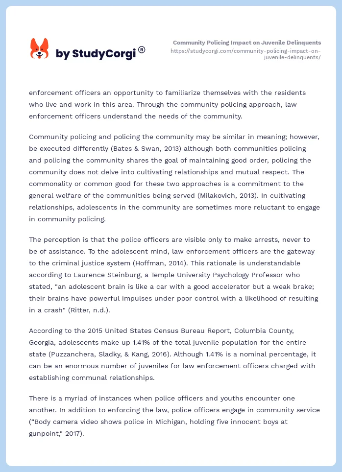 Community Policing Impact on Juvenile Delinquents. Page 2