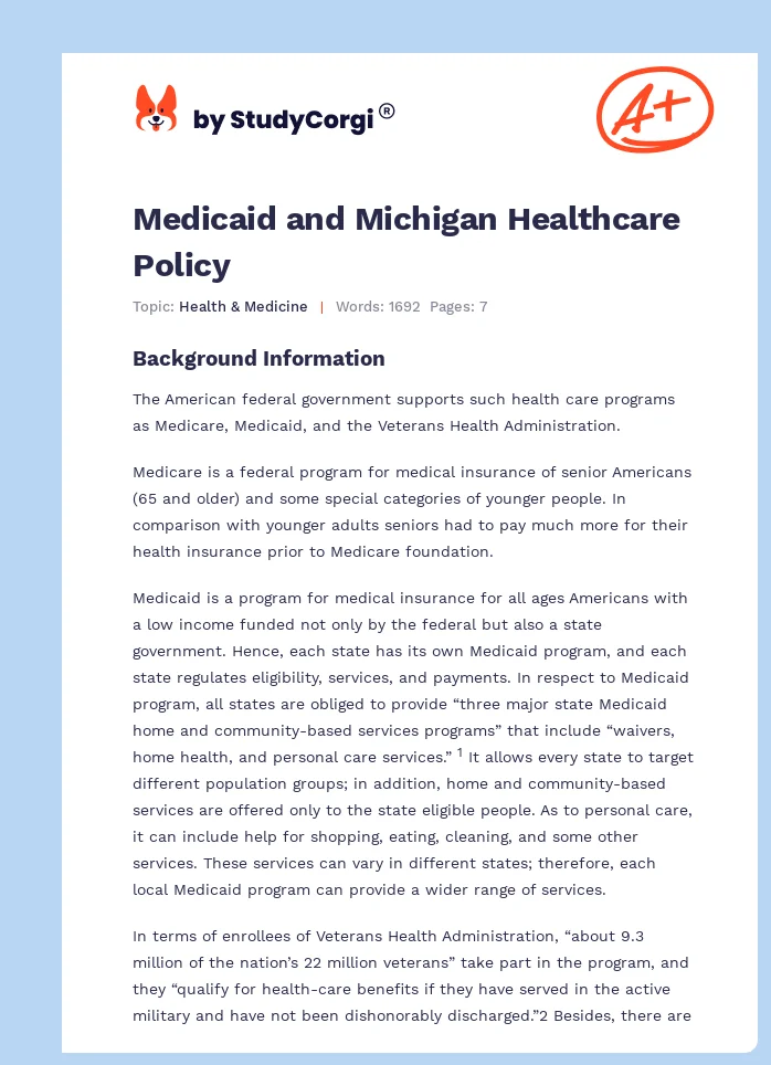 Medicaid and Michigan Healthcare Policy. Page 1