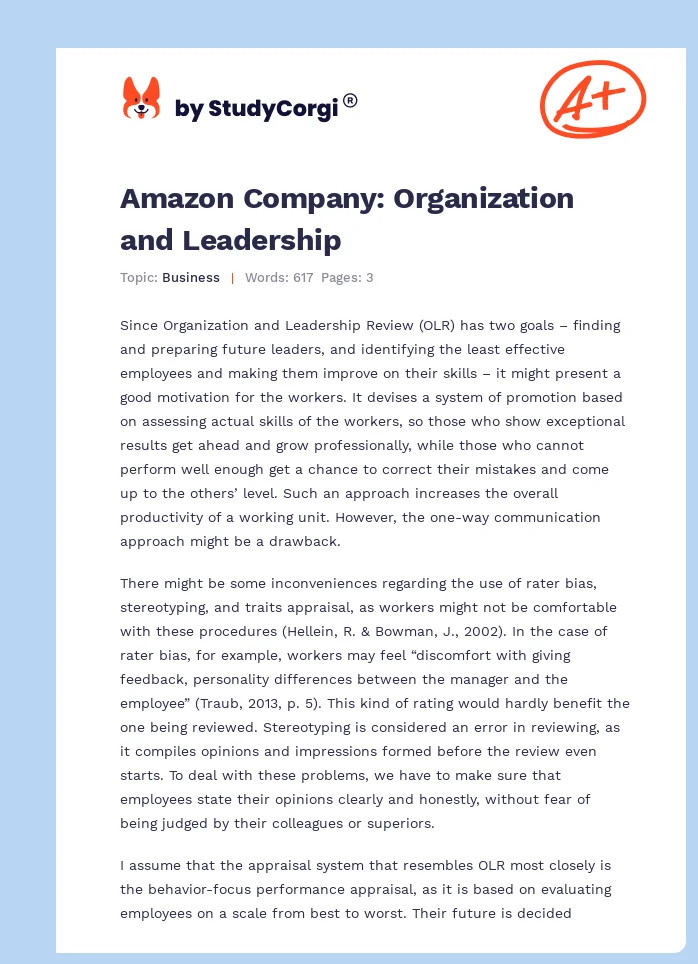 Amazon Company: Organization and Leadership. Page 1