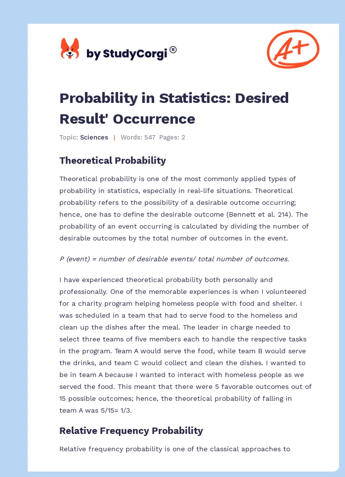 Probability in Statistics: Desired Result' Occurrence. Page 1