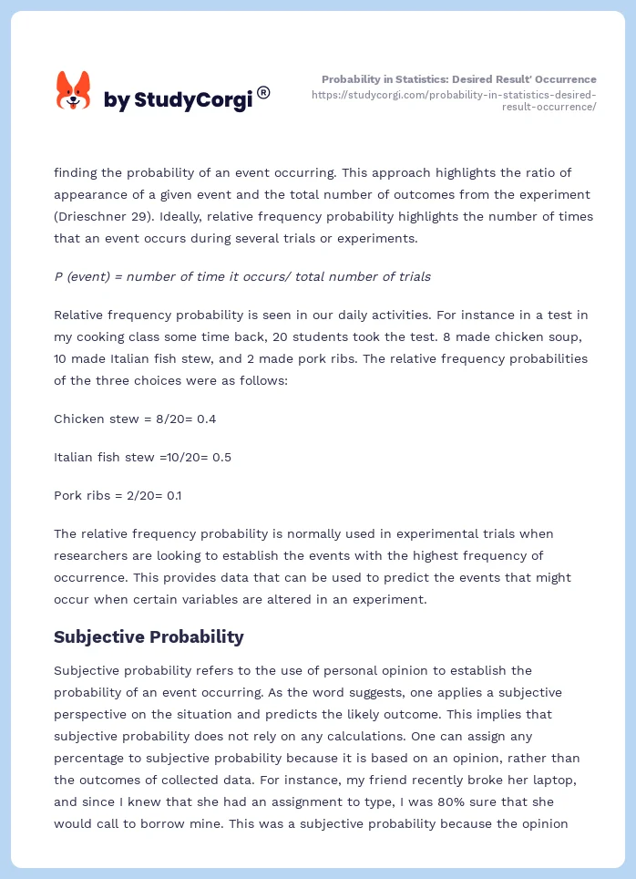 Probability in Statistics: Desired Result' Occurrence. Page 2