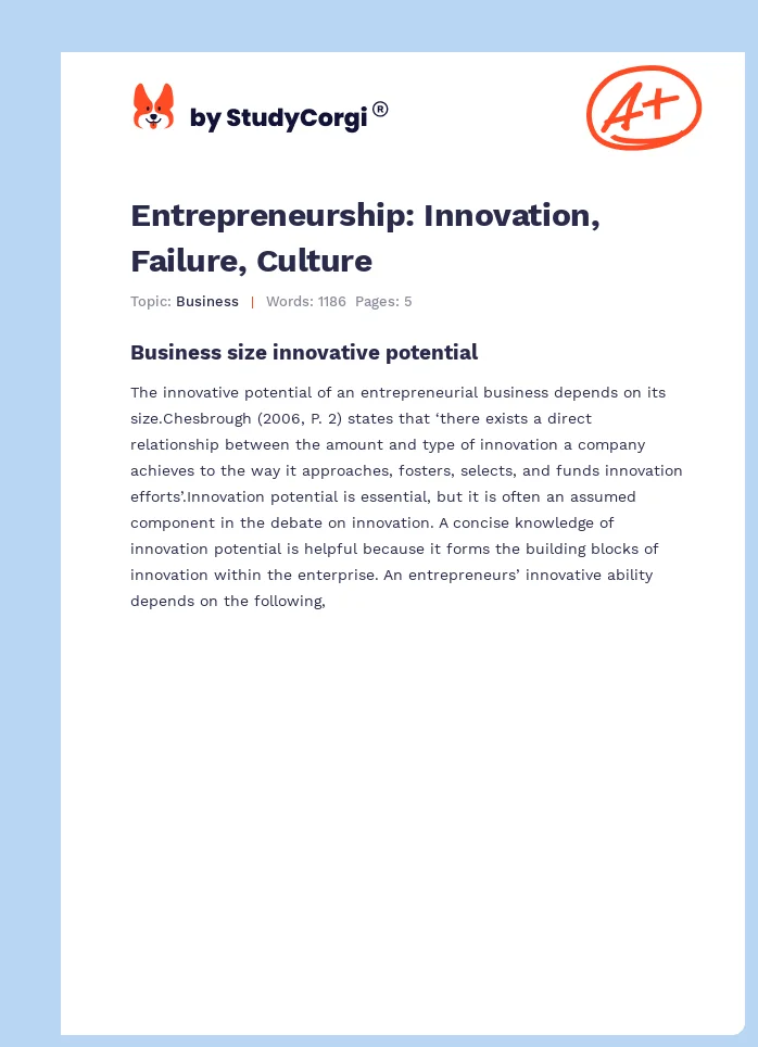 Entrepreneurship: Innovation, Failure, Culture. Page 1