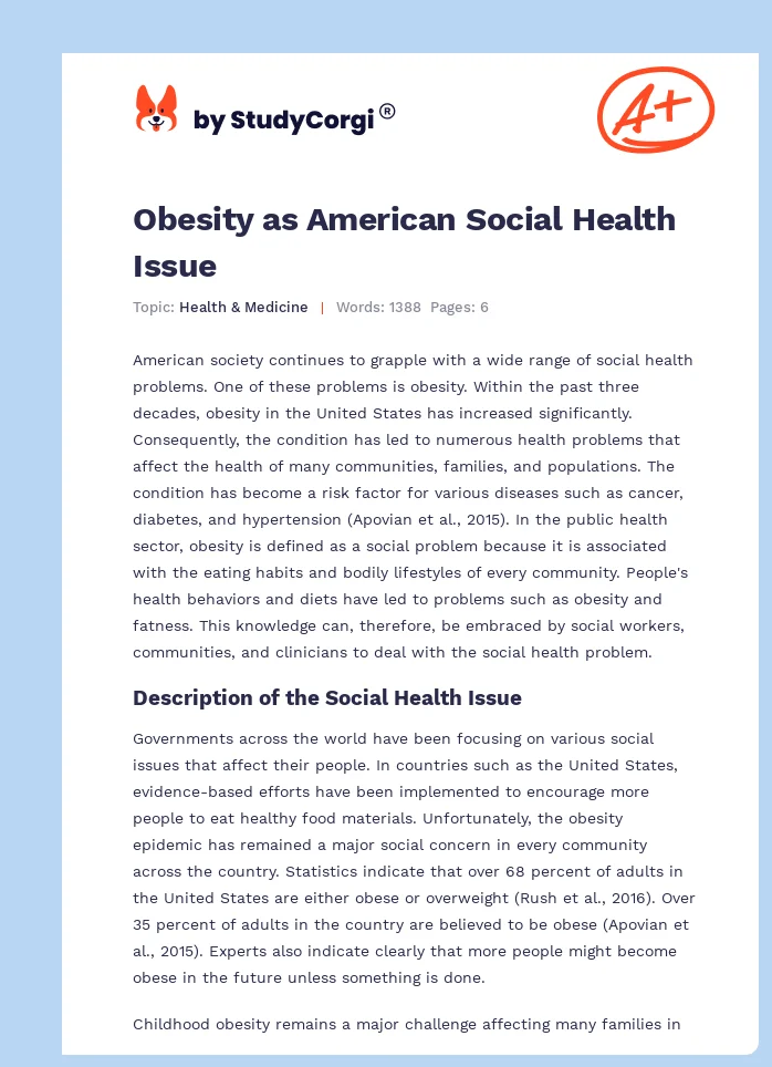 Obesity as American Social Health Issue. Page 1