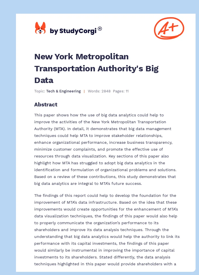 New York Metropolitan Transportation Authority's Big Data. Page 1