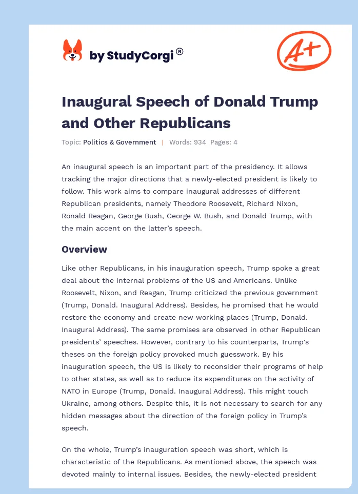 Inaugural Speech of Donald Trump and Other Republicans. Page 1