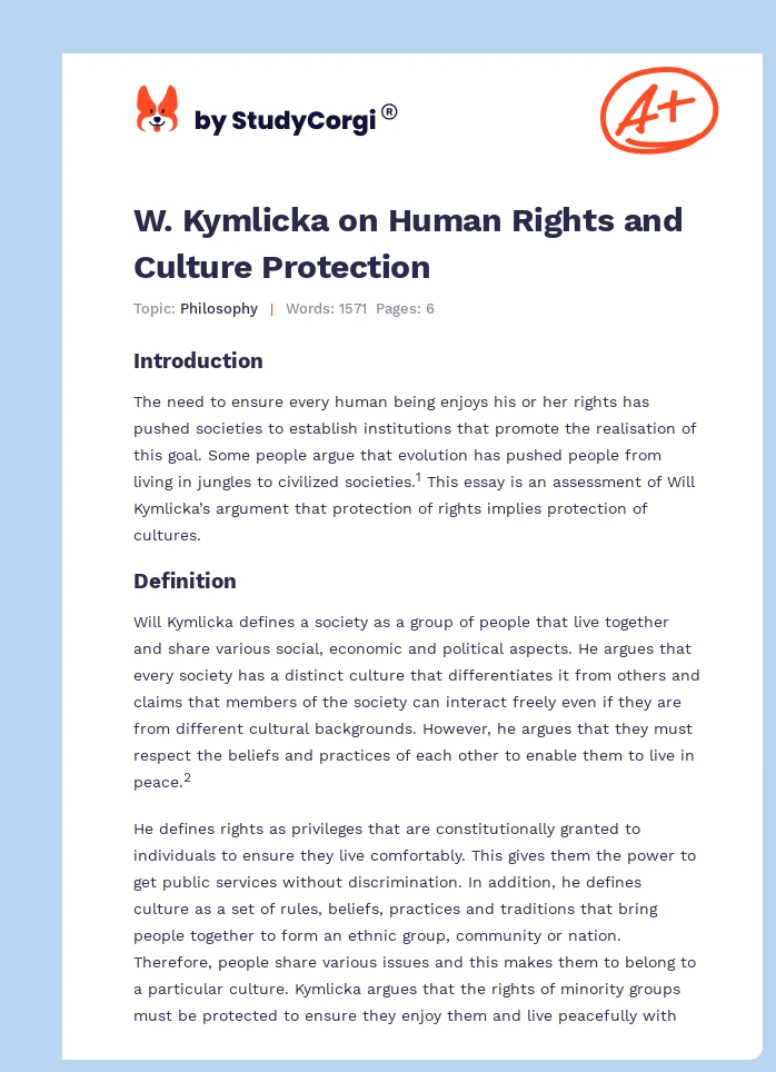 W. Kymlicka on Human Rights and Culture Protection. Page 1