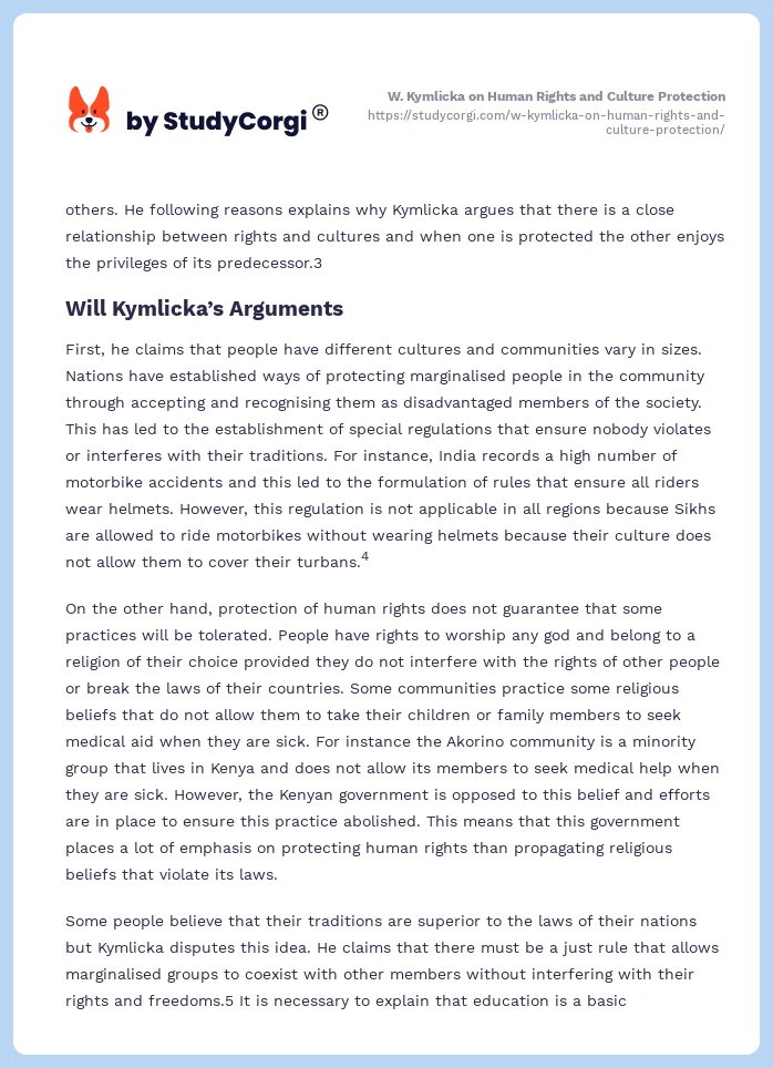 W. Kymlicka on Human Rights and Culture Protection. Page 2