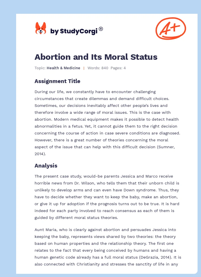 Abortion and Its Moral Status. Page 1