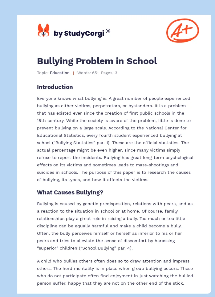 Bullying Problem in School. Page 1