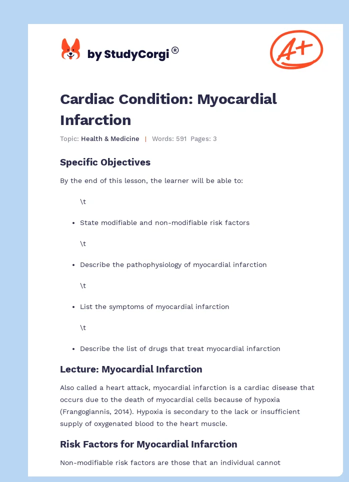 Cardiac Condition: Myocardial Infarction. Page 1