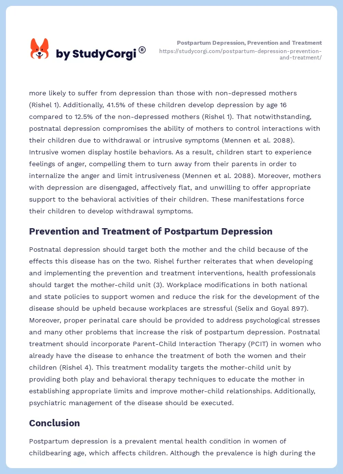 Postpartum Depression, Prevention and Treatment. Page 2