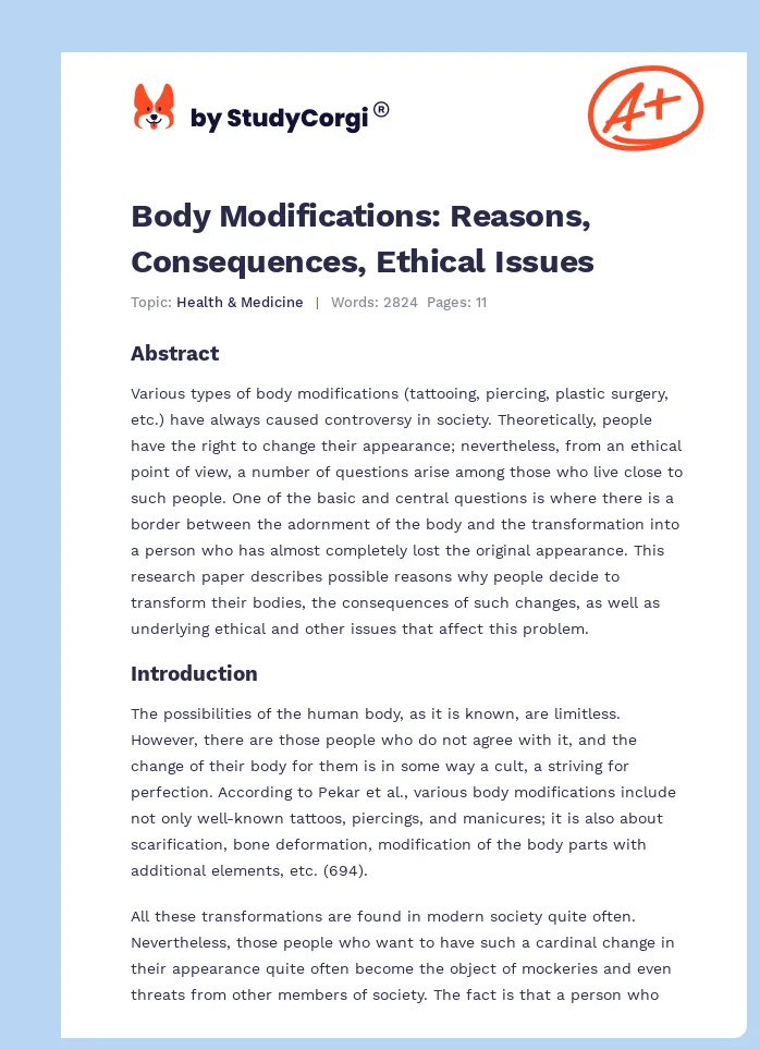 Body Modifications: Reasons, Consequences, Ethical Issues. Page 1