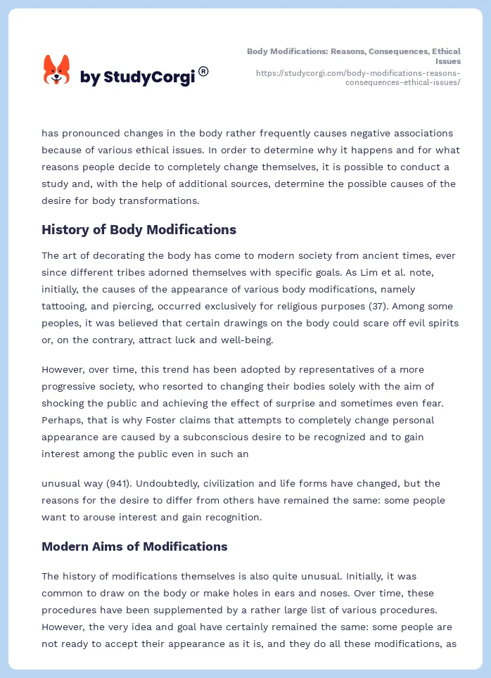 Body Modifications: Reasons, Consequences, Ethical Issues. Page 2