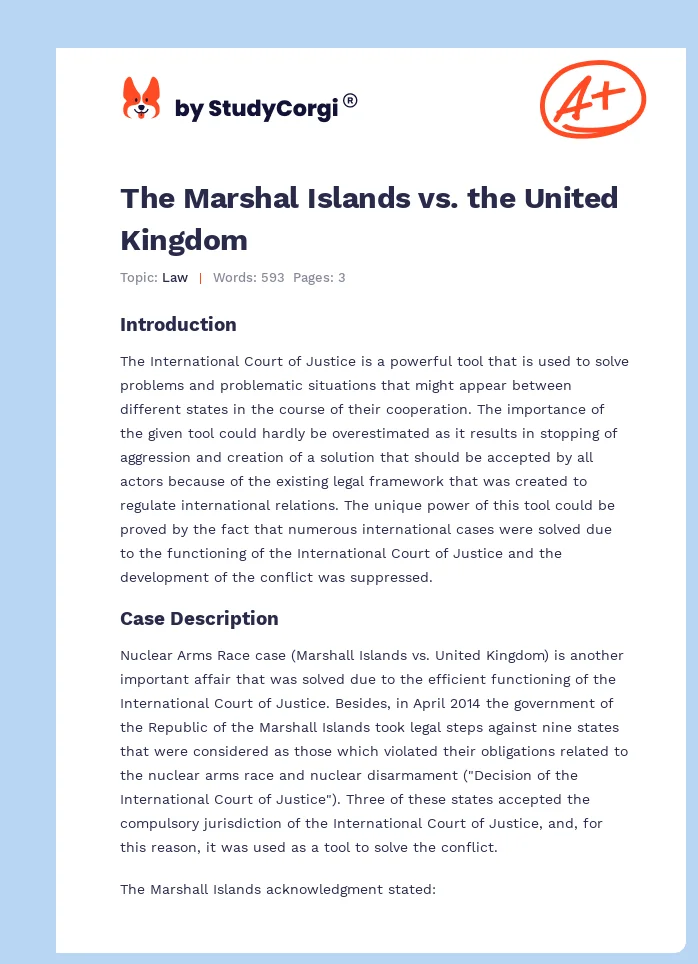 The Marshal Islands vs. the United Kingdom. Page 1