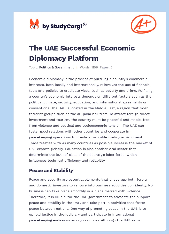 The UAE Successful Economic Diplomacy Platform. Page 1