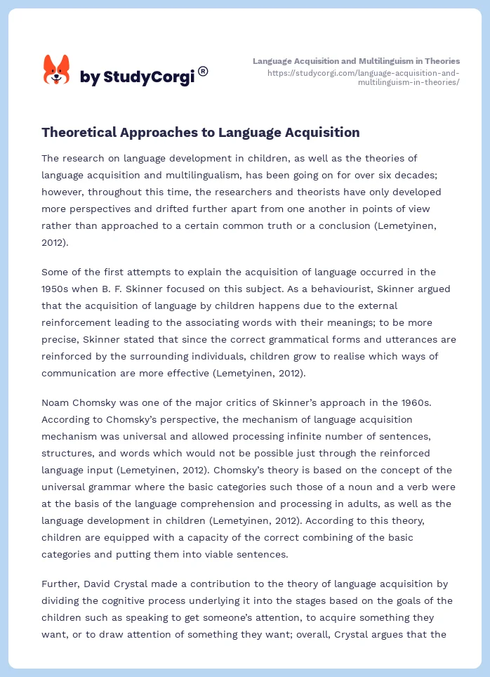 Language Acquisition and Multilinguism in Theories. Page 2