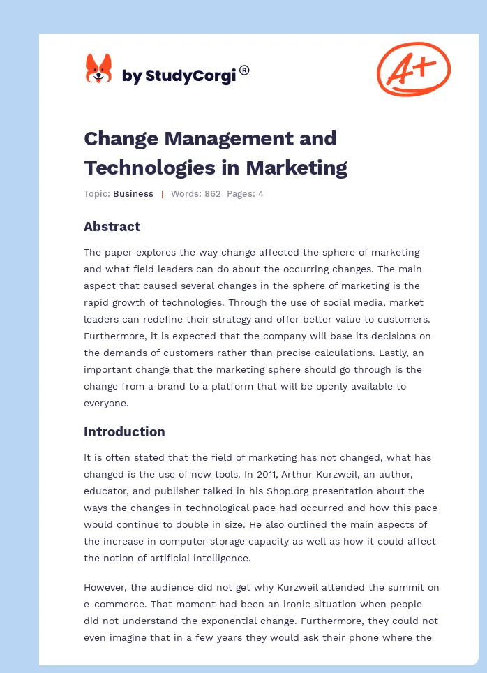 Change Management and Technologies in Marketing. Page 1