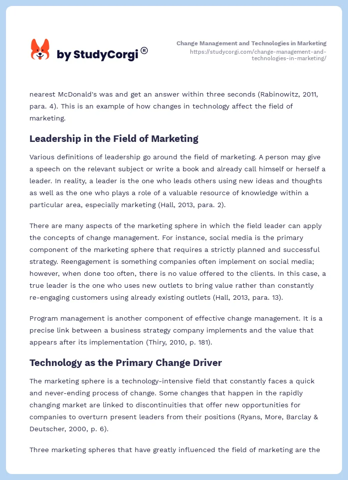 Change Management and Technologies in Marketing. Page 2