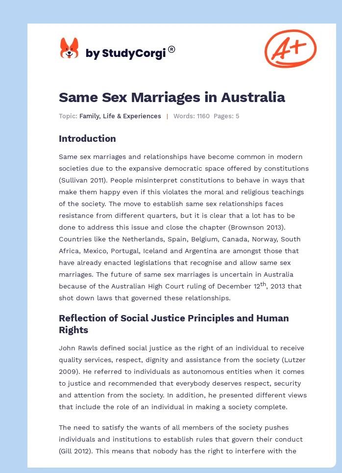 Same Sex Marriages in Australia. Page 1