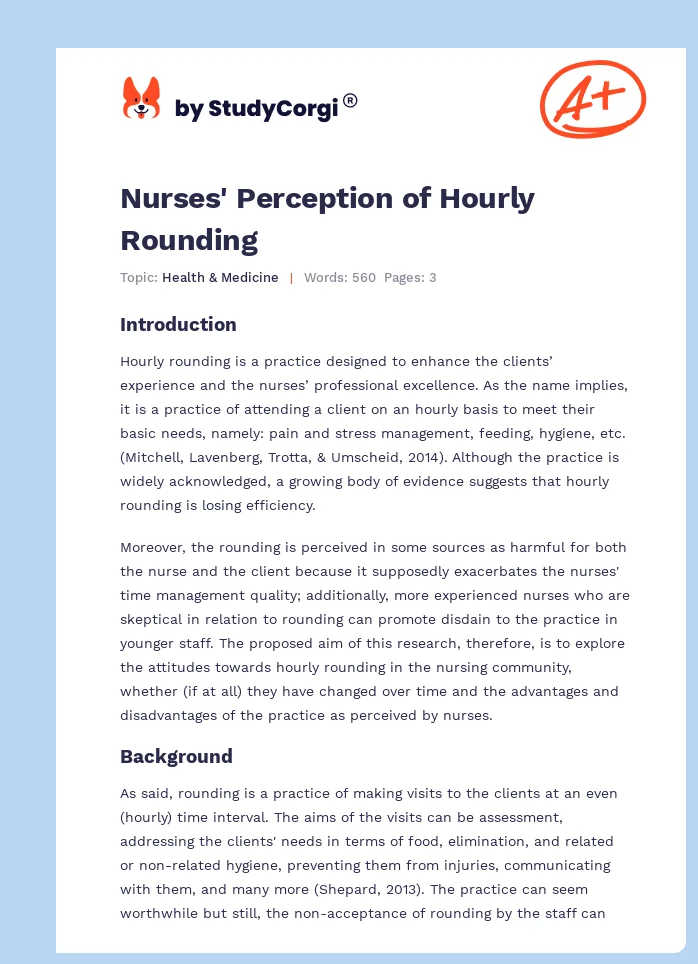 Nurses' Perception of Hourly Rounding. Page 1