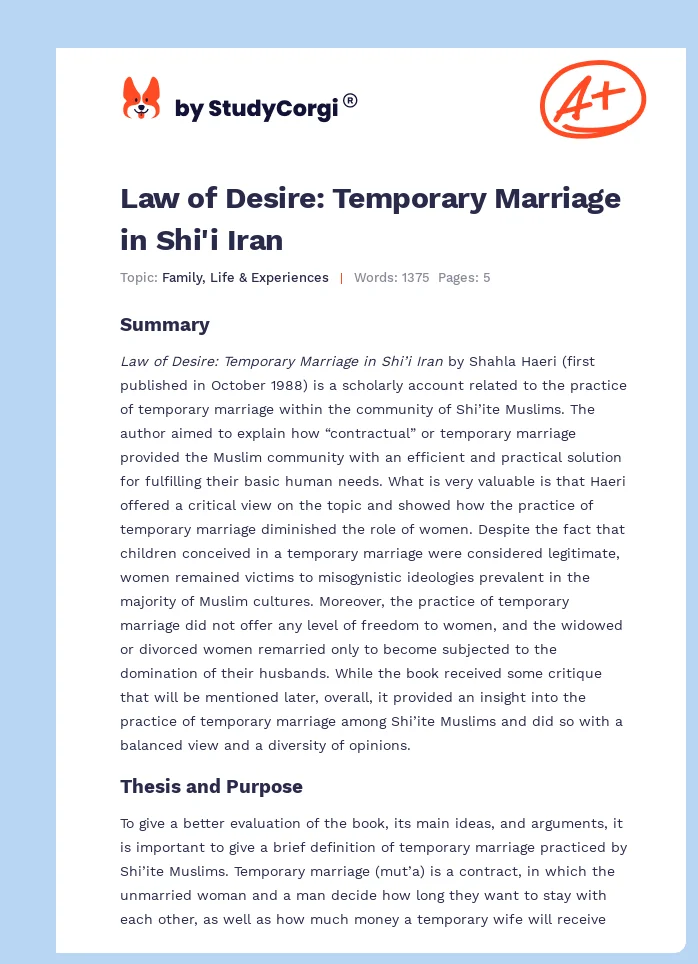Law of Desire: Temporary Marriage in Shi'i Iran. Page 1