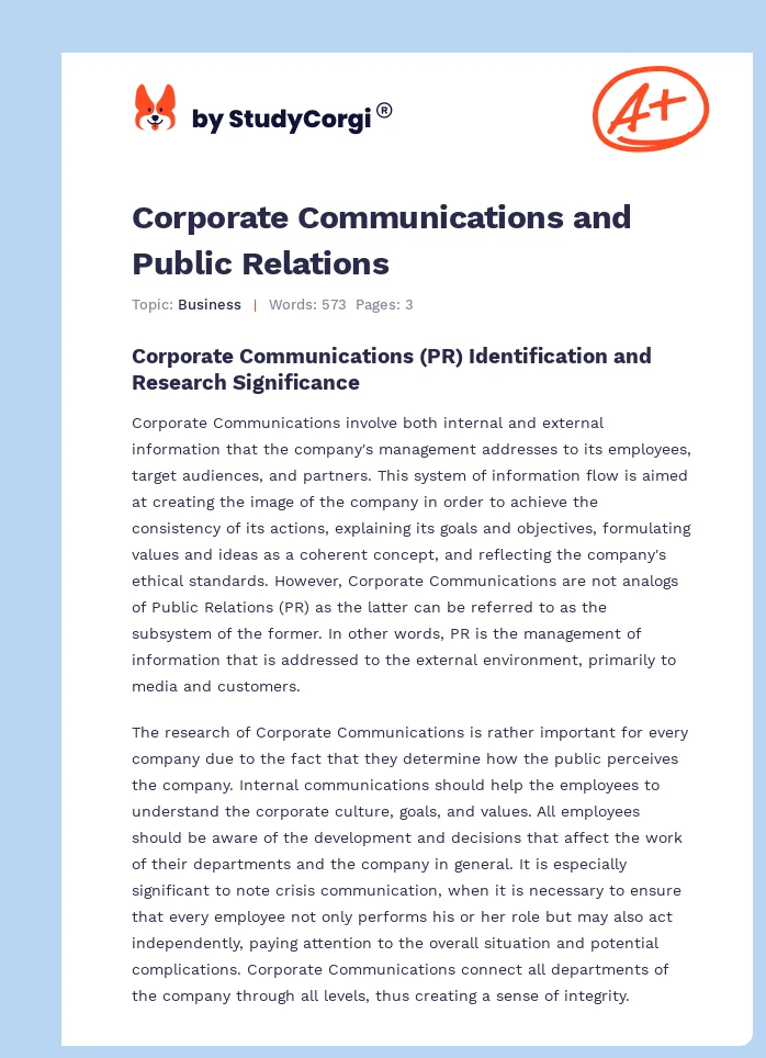 Corporate Communications and Public Relations. Page 1