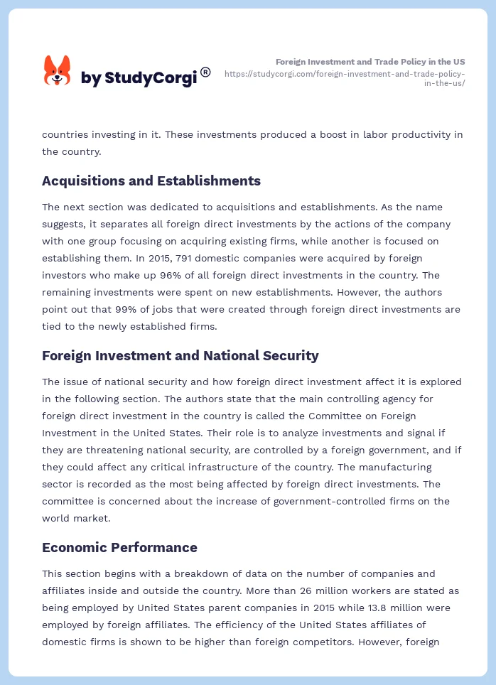 Foreign Investment and Trade Policy in the US. Page 2
