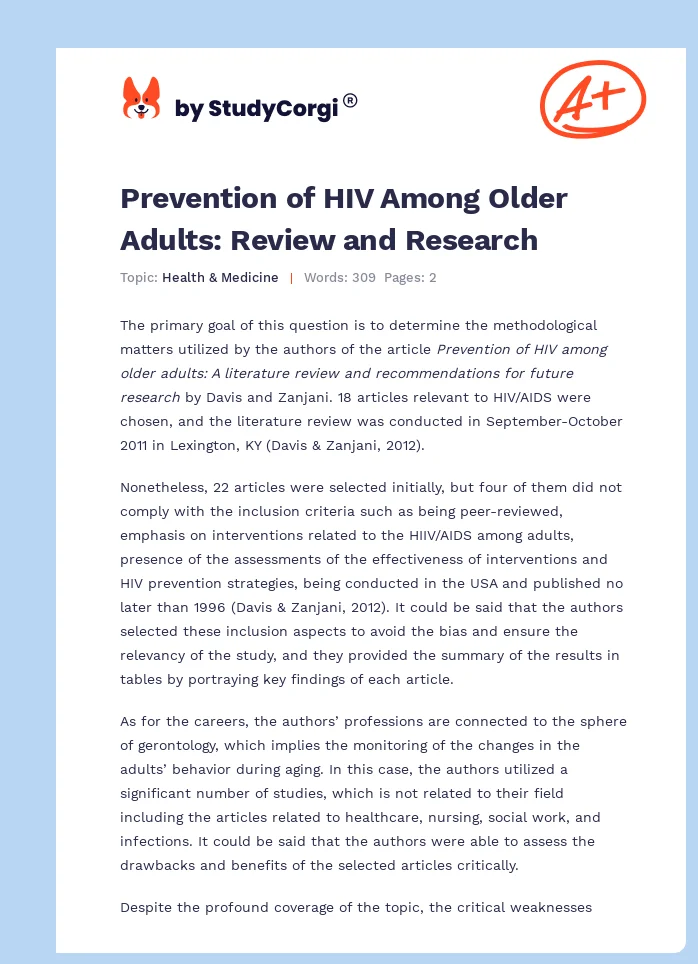 Prevention of HIV Among Older Adults: Review and Research. Page 1