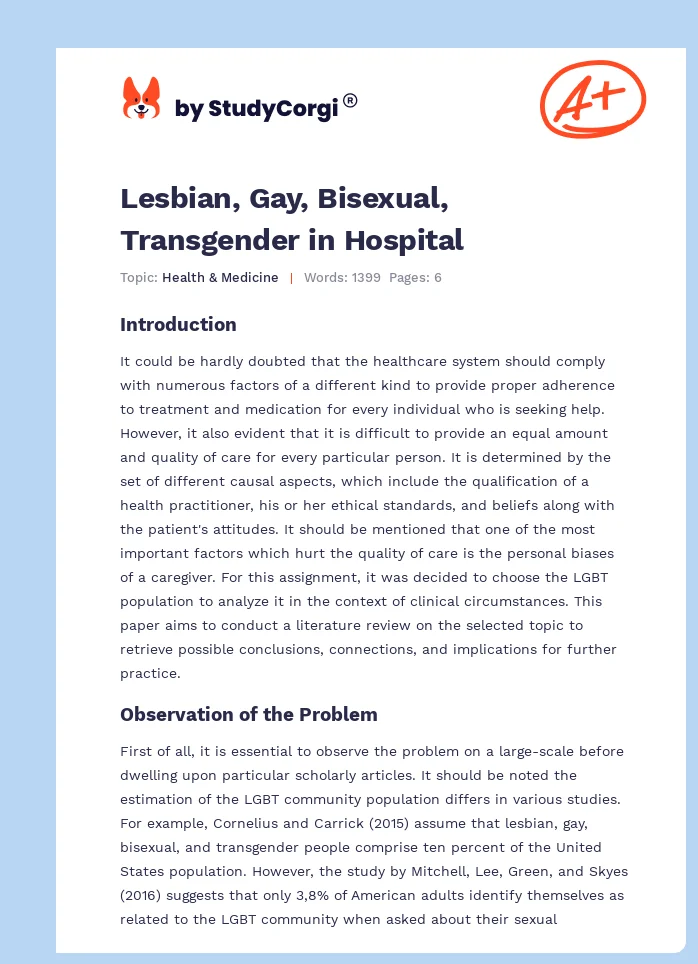 Lesbian, Gay, Bisexual, Transgender in Hospital. Page 1
