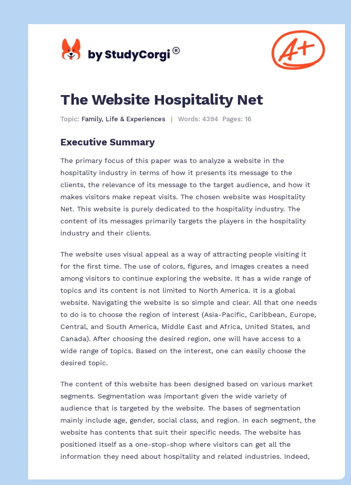 The Website Hospitality Net. Page 1