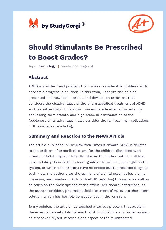 Should Stimulants Be Prescribed to Boost Grades?. Page 1